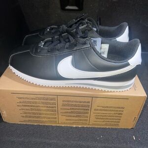 Nike Cortez Panda Black Leather Sneakers, Size 6.5Y / 8W DM0950-001